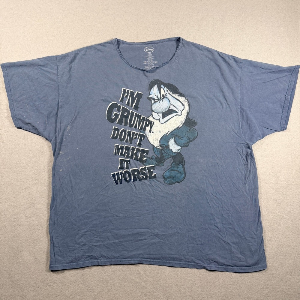 Disney Grumpy T Shirt Mens 3XL Blue Snow White Seven Dwarfs Graphic Tee Cotton